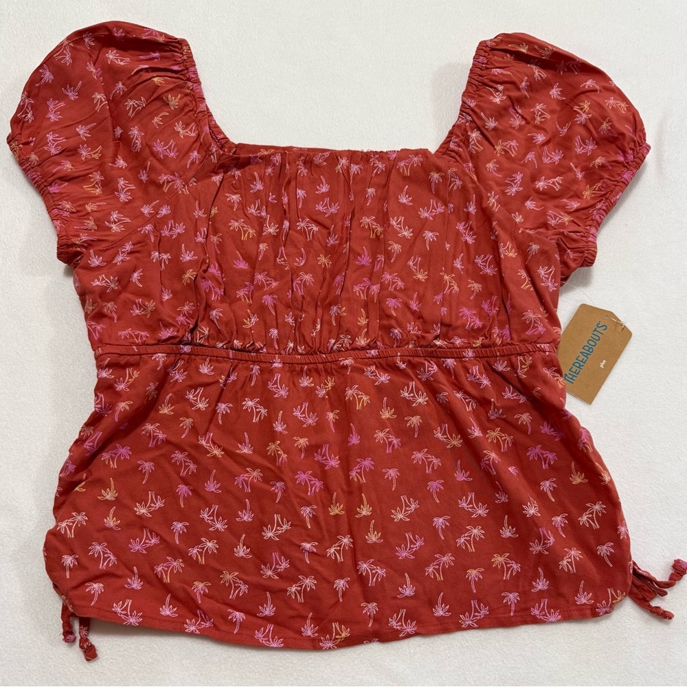 Girls XL 18.5 P (Plus) Top With Palm Tree Pattern in Burnt Red - NWT